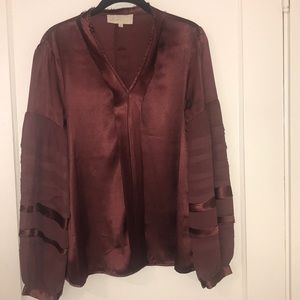 Silk maroon blouse with puffed sleeves